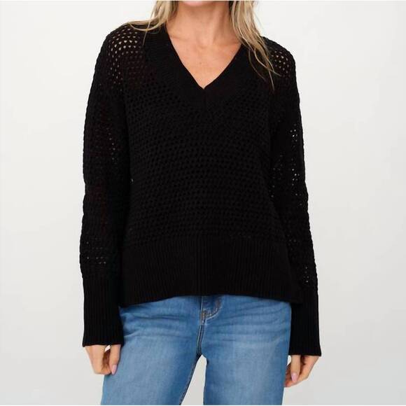 SIX/FIFTY Sweaters - NEW SIX/FIFTY cameron crochet sweater top in black